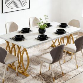 Modern style dining table, living room table, kitchen table, rectangular dining table, artificial marble tabletop, exquisite design, with steel f