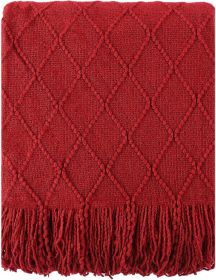Christmas Decor Red Throw Blanket for Couch, Boho Bed Throws for Foot of Bed, Decorative Red Throws for Sofa Living Room, 50"x60"
