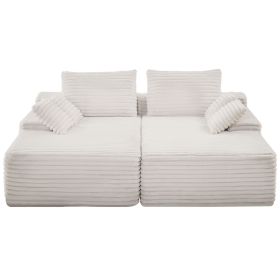 82.7-Inch Oversized Double Chaise Lounge, Corduroy Fabric Sectional Sofa, Cozy Deep Seat Loveseat Sofa with Soft Cushions and Throw Pillows for Livin