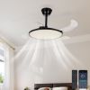 42 Inch Retractable Ceiling Fan,Low Profile Ceiling Fan with Light and Remote,Modern Black Fan with Retractable Blades for Dinning Room Living Room B