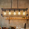 32" Walnut Industrial Farmhouse Rectangle Pendant Light, 5-Light Chandelier for Dining Room, Kitchen Island, Cafe Decor (No Bulbs)