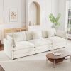 Mid-Century Modern Couch 3-Seater Sofa with 2 Armrest Pillows and 3 Toss Pillows, Couch for Living Room White Chenille