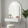 Floating Wall Mounted Makeup Vanity Desk with LED Mirror 3 Color Lights, Compact Dressing Table with Power Outlet & USB Charging, Space Saving Large
