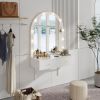 Floating Wall Mounted Makeup Vanity Desk with LED Mirror 3 Color Lights, Compact Dressing Table with Power Outlet & USB Charging, Space Saving Large